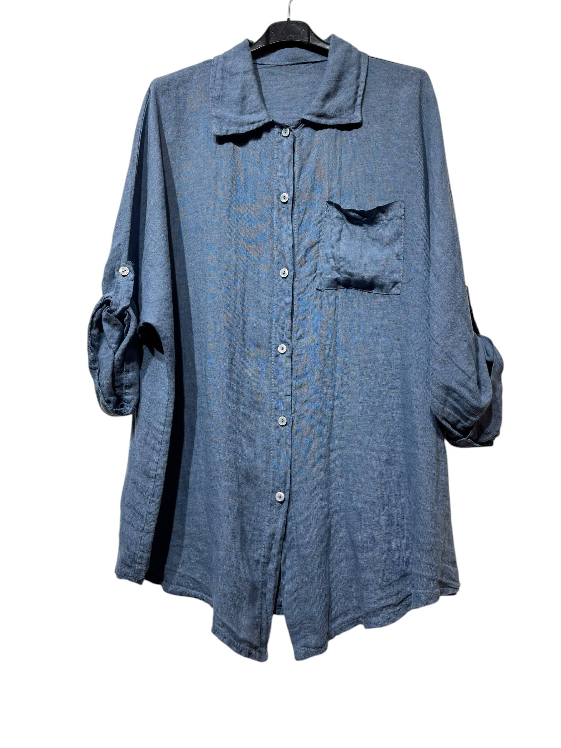 29122 LINEN OVERSIZED BLOUSE WITH CHEST POCKET
