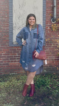 Load image into Gallery viewer, Lightweight Chambray Star Patch Button-Up Dress
