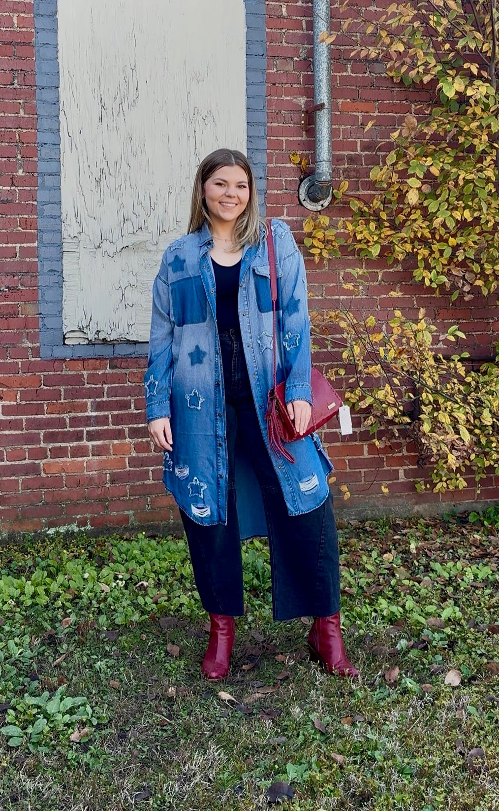 Lightweight Chambray Star Patch Button-Up Dress