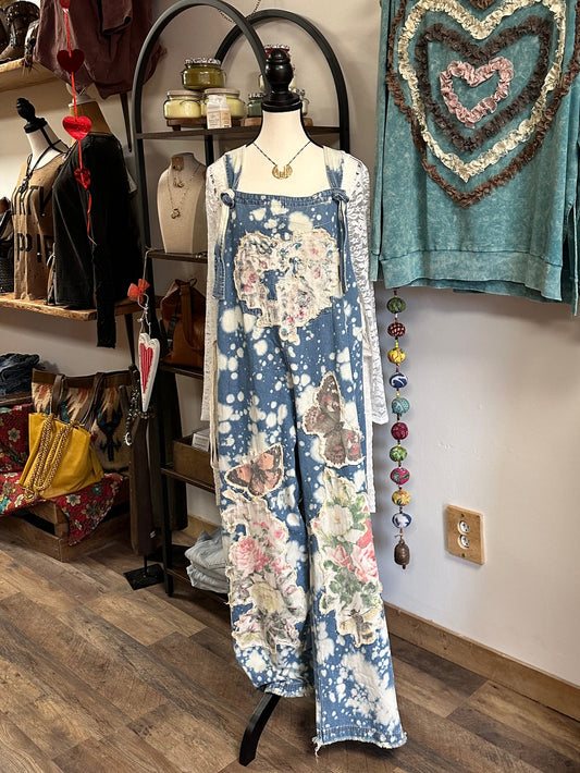 A rare bird patchwork overalls