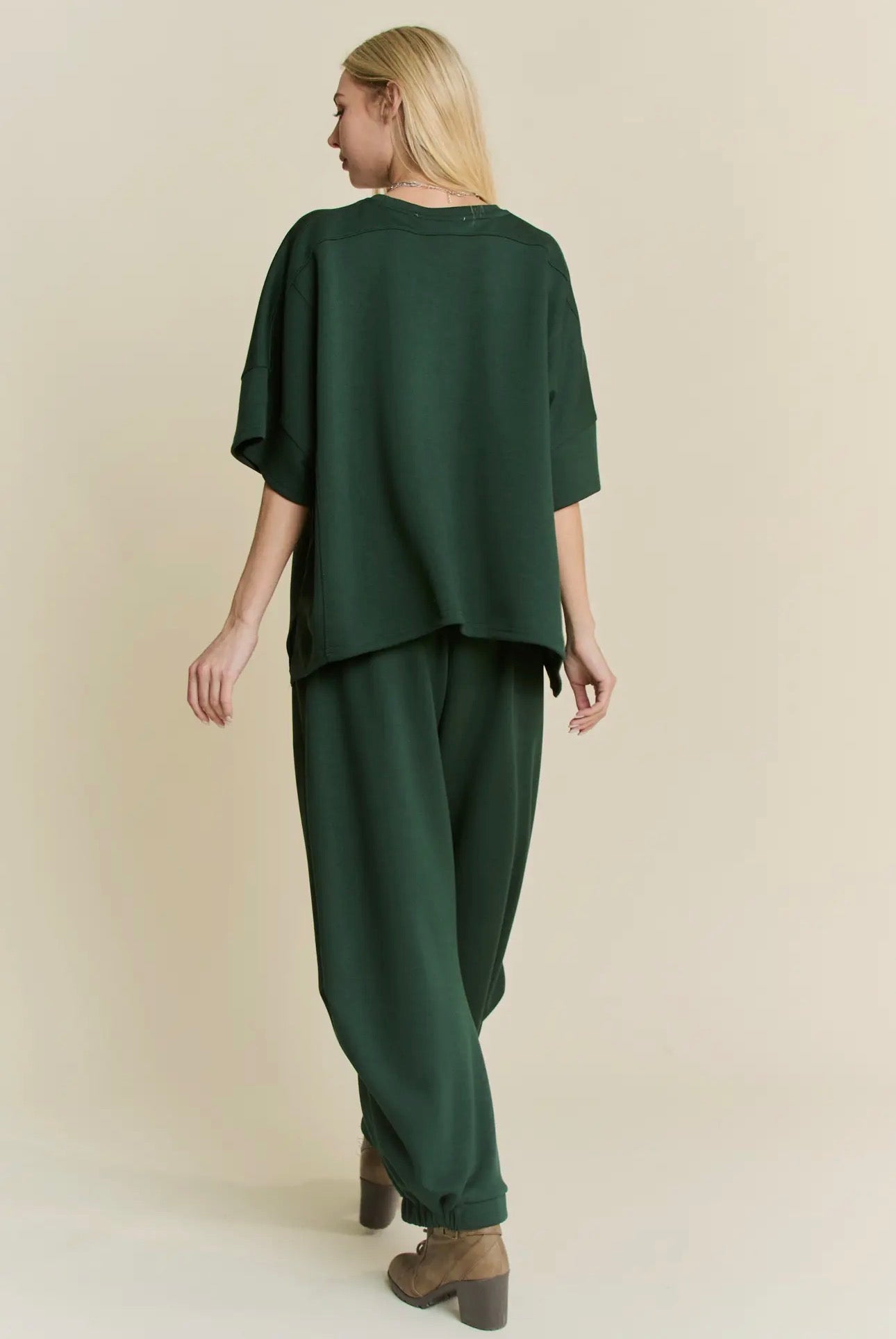 Solid Flowy Two-Piece Set — Cream, Black & Forest Green