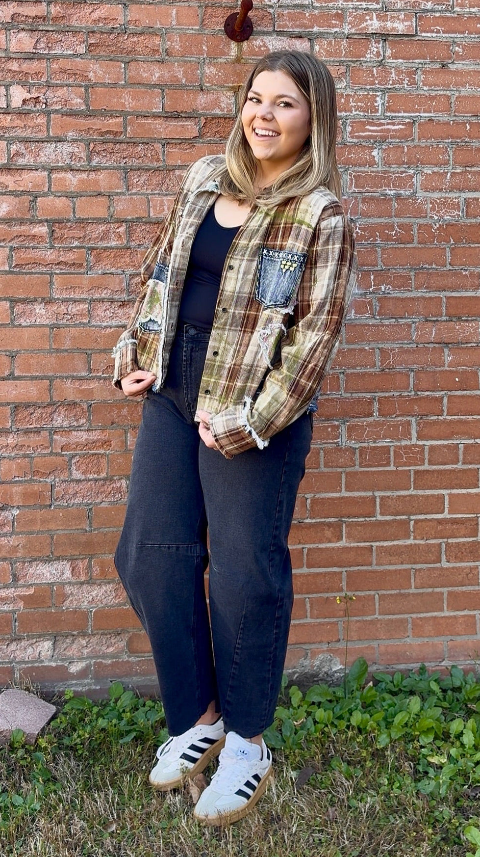 Sagebrush Flannel by Jaded Gypsy – Patchwork Boho Button-Up in Taupe