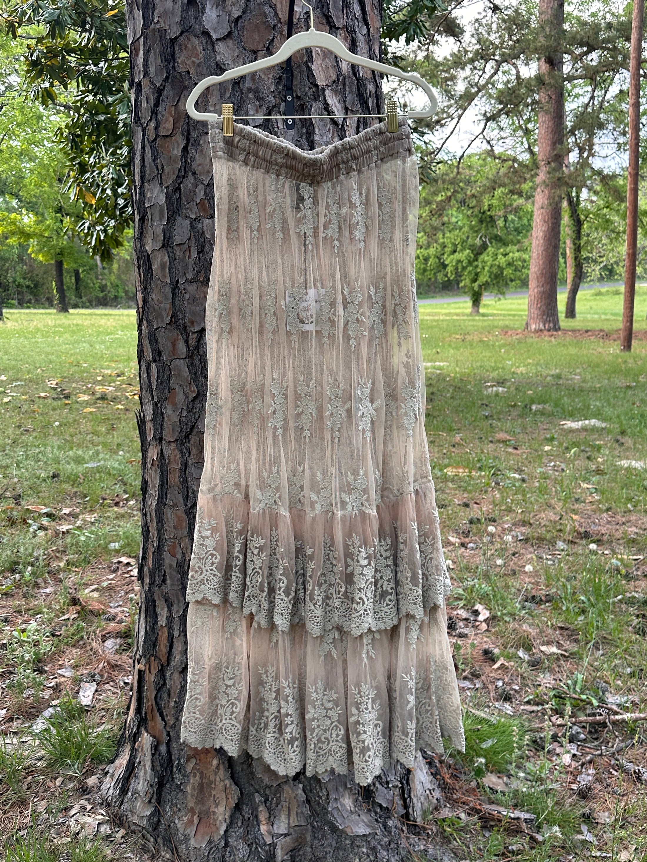 Jaded Gypsy Whispered Skies Lace Skirt - Oatmeal