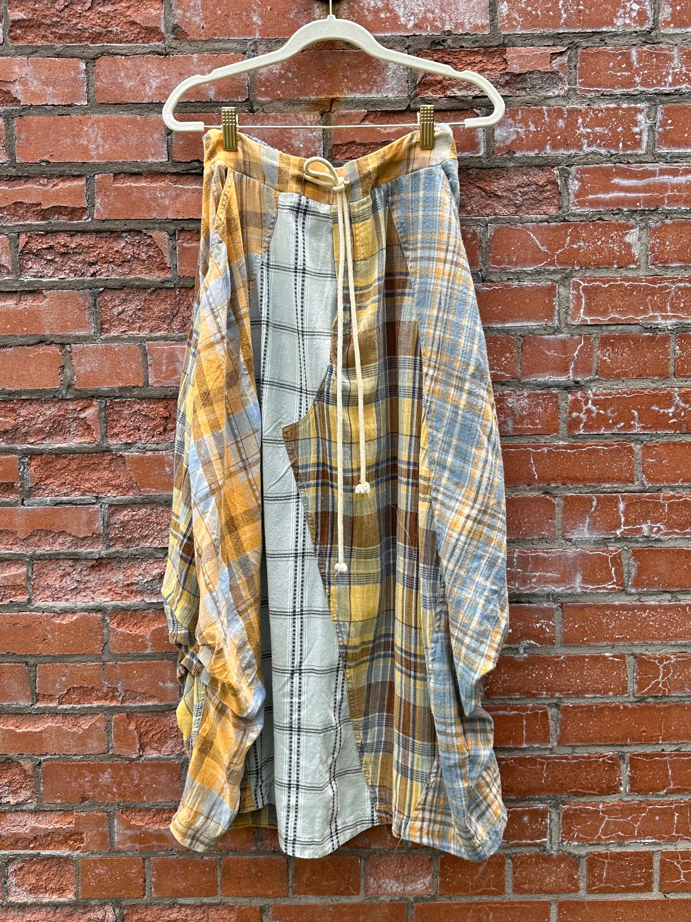Washed Flannel Plaid Midi Bubble Skirt