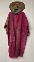 Load image into Gallery viewer, Pink and turquoise reversible cowl split tunic by Kantha Bae. 
