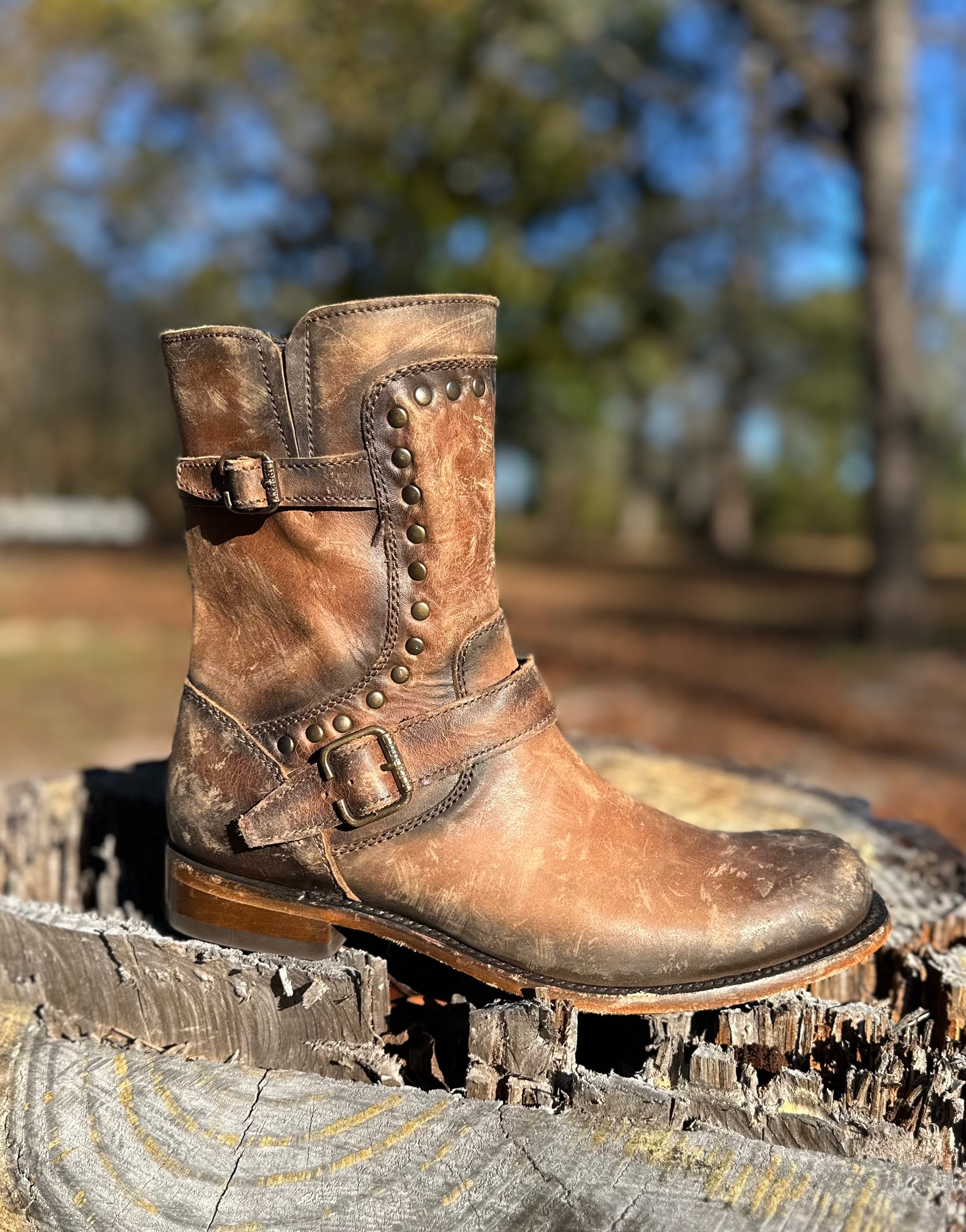 Liberty Black Distressed Leather Short Boot