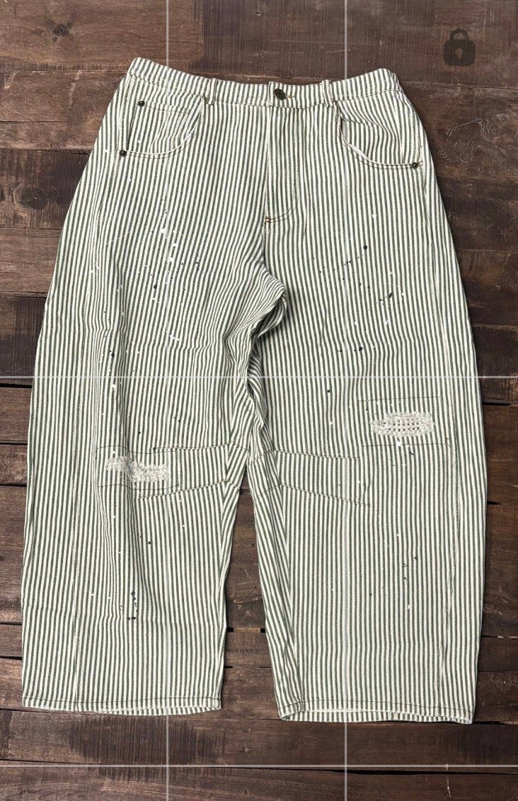 Barrel of Dreams Jeans in Olive Stripe by Jaded Gypsy
