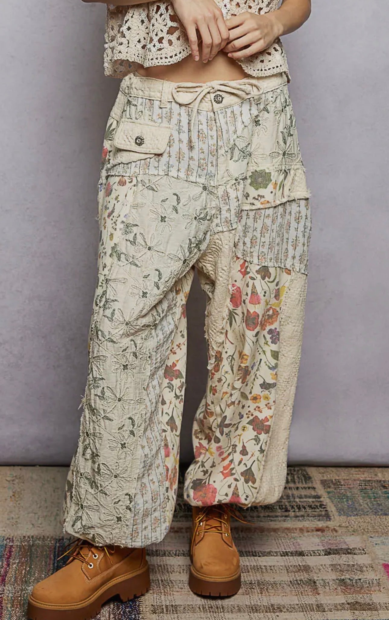 Patchwork + Embroidered Pants