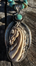 Load image into Gallery viewer, Hand Carved Horse Pendant Necklace- Turquoise & Leather
