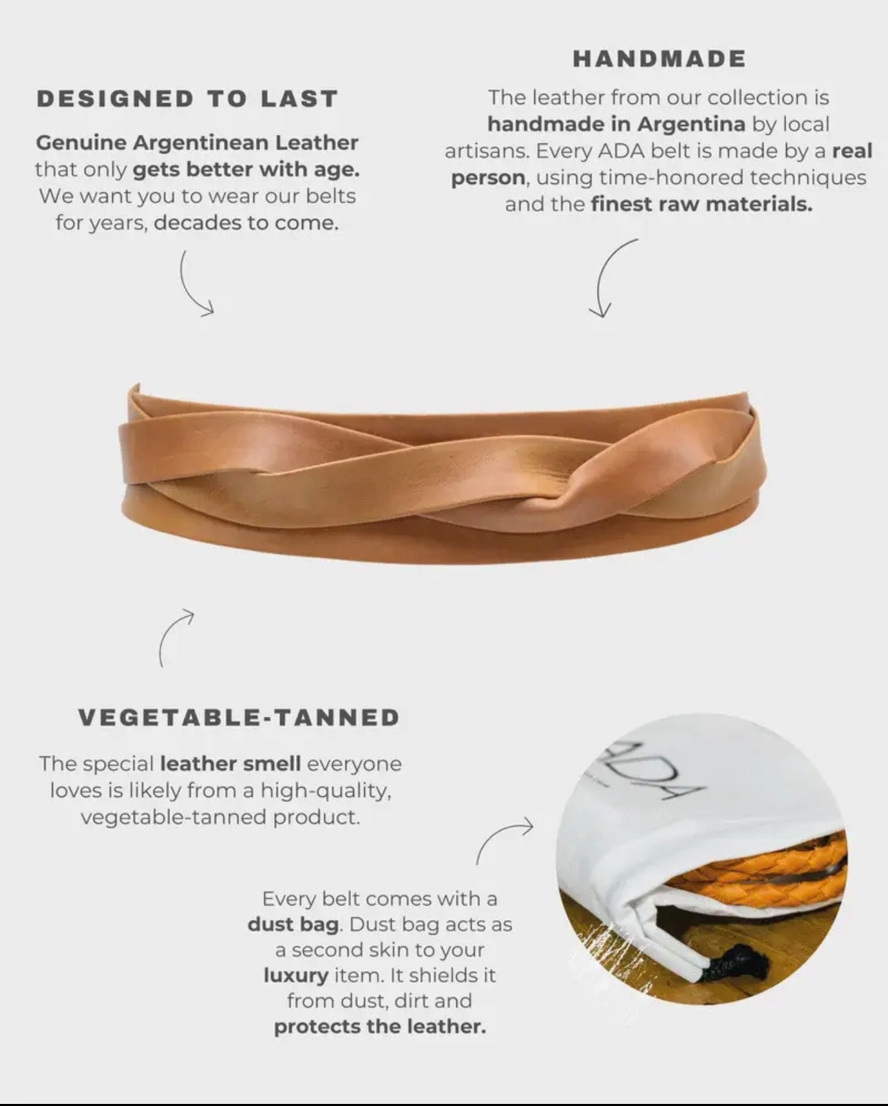 ADA Leather Wrap Belt Medium Width - Tan