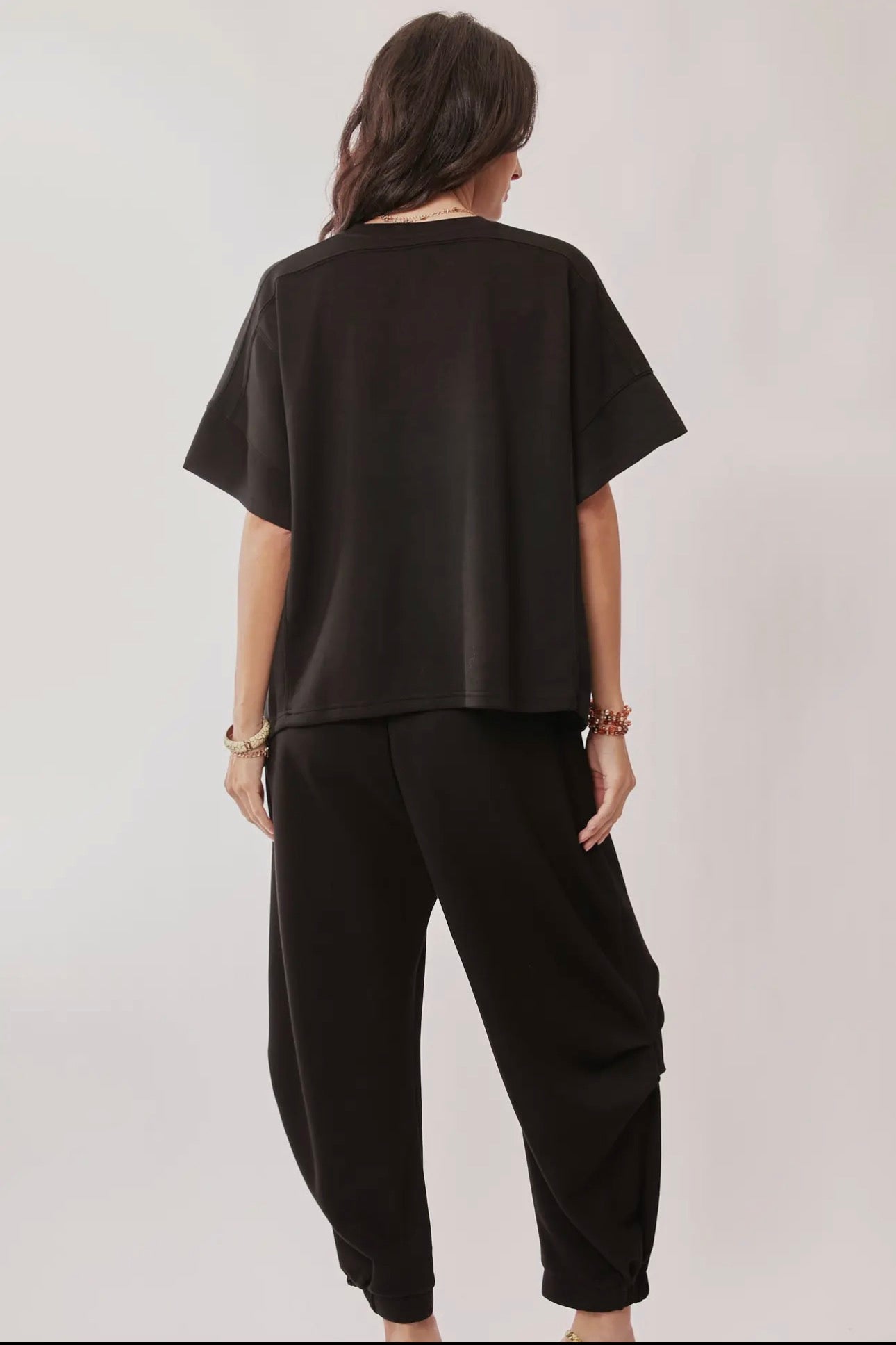 Solid Flowy Two-Piece Set — Cream, Black & Forest Green