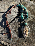 Load image into Gallery viewer, Hand Carved Horse Pendant Necklace- Turquoise & Leather
