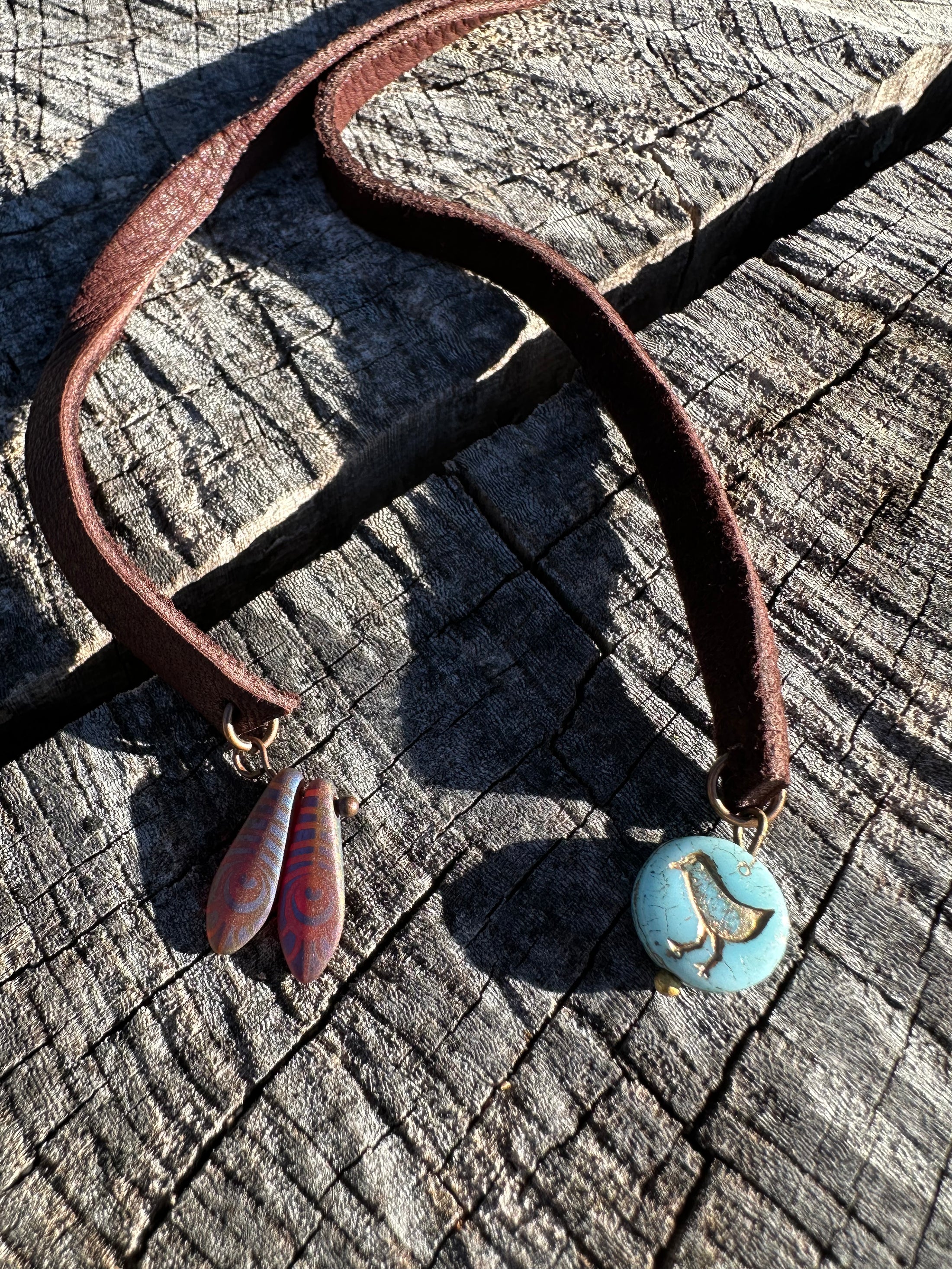 Hand Carved Horse Pendant Necklace- Turquoise & Leather