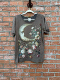 Load image into Gallery viewer, Soft chocolate brown Jaded Gypsy Moon Dance Tee featuring a vintage floral crescent moon graphic. 100% cotton, relaxed fit. Perfect for boho layering.
