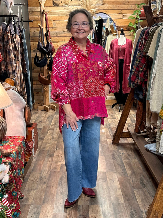 Jaded Gypsy Patchwork sunrise top in magneta