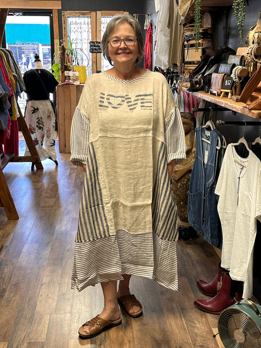 LOVE Patchwork Linen Midi Dress