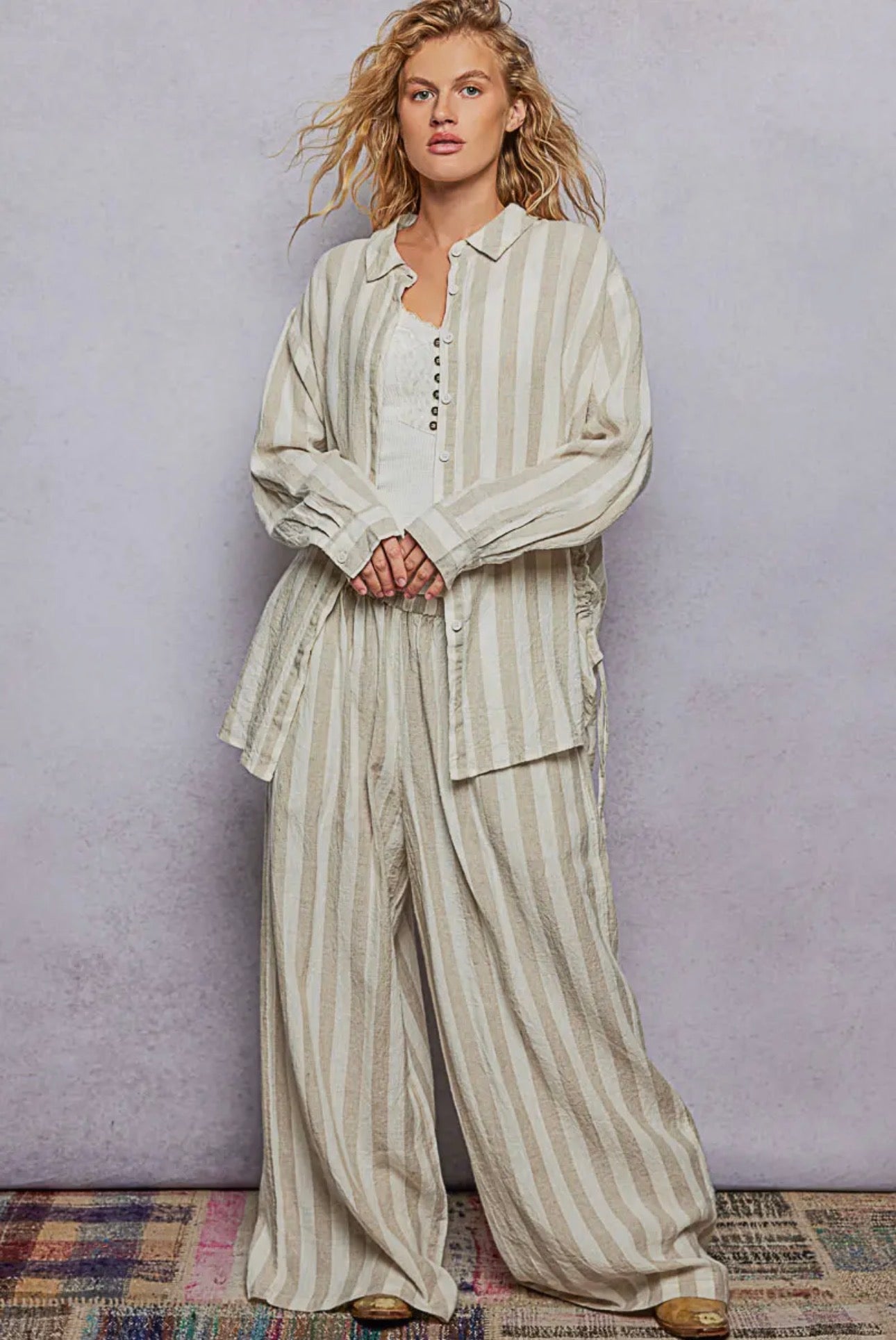 POL Striped Linen Top