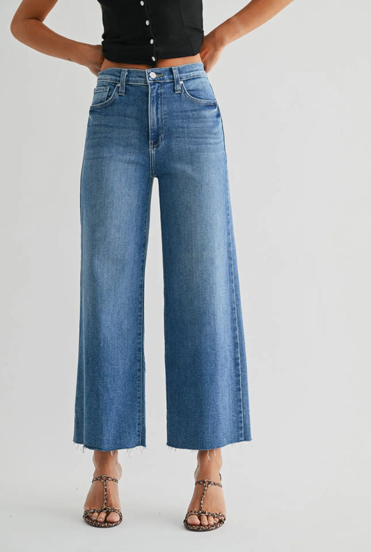 Scissor Cut Wide Leg Cropped Jean by Just Black Denim in Med Wash