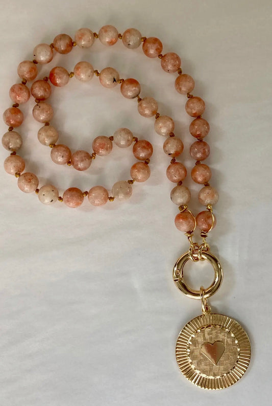 Sunstone; gold plated heart