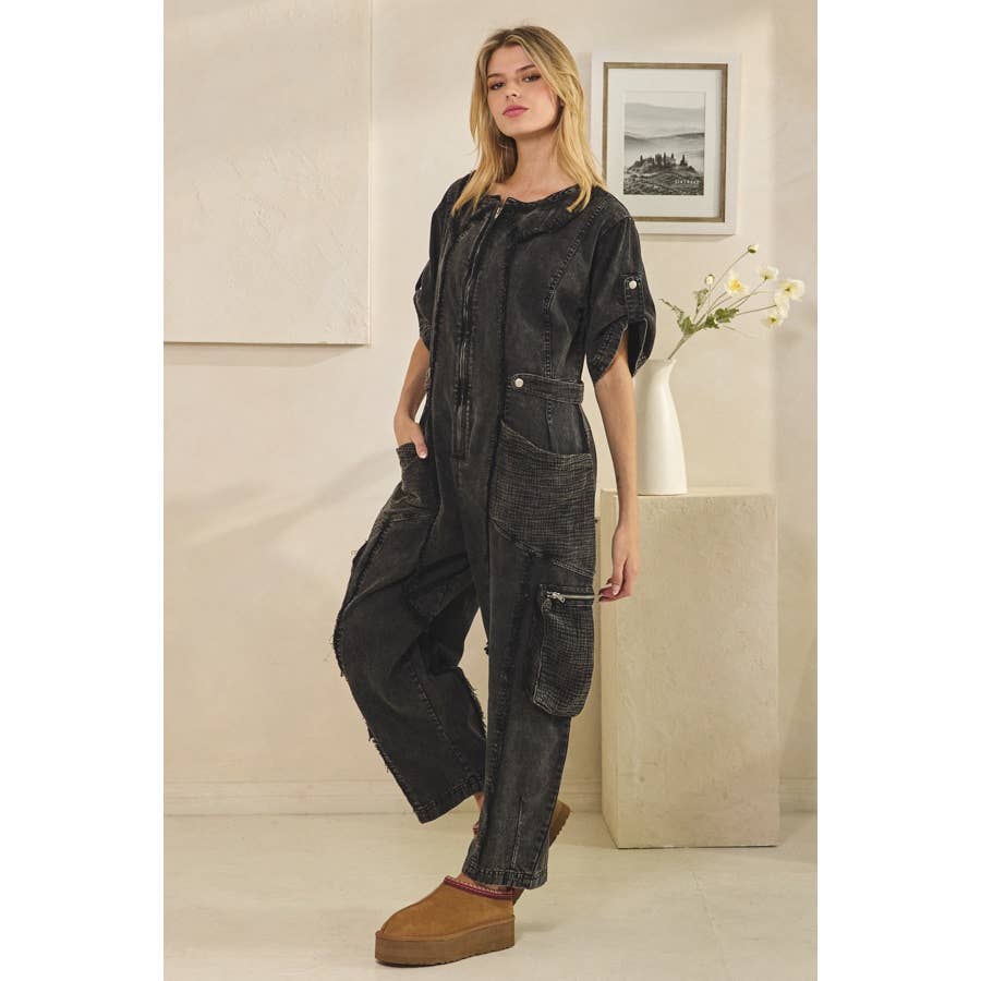 Utility Jumpsuit in Washed Black
