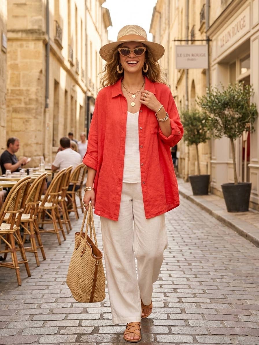 29122 LINEN OVERSIZED BLOUSE WITH CHEST POCKET