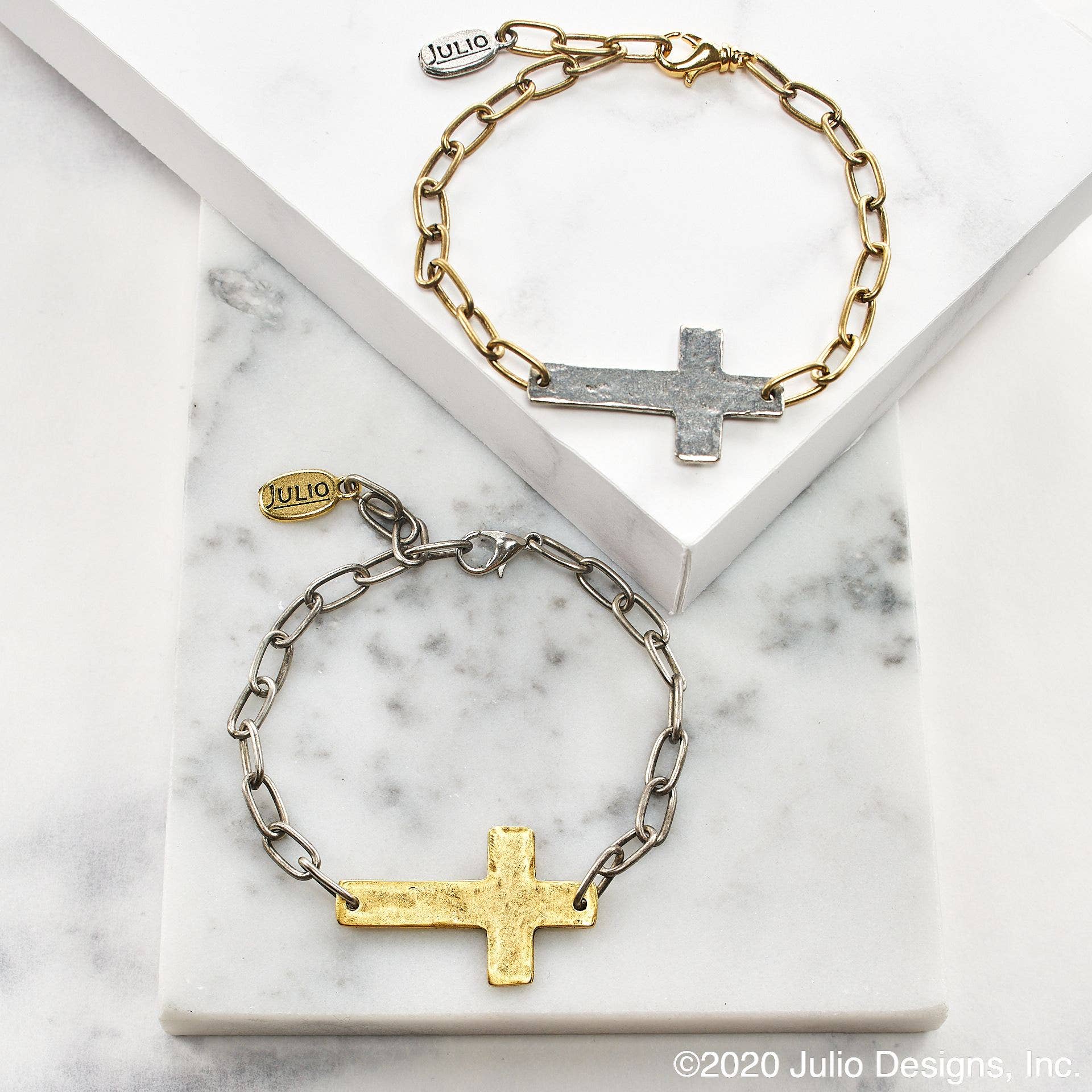 Hammered Cross on Paperclip Chain Bracelet