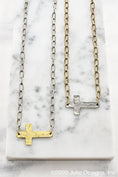 Load image into Gallery viewer, Hammered Cross on Paperclip Chain Necklace
