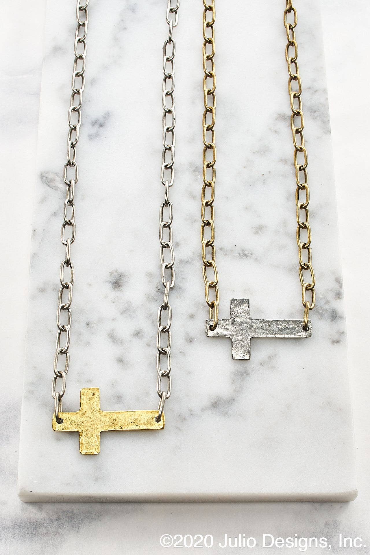 Hammered Cross on Paperclip Chain Necklace