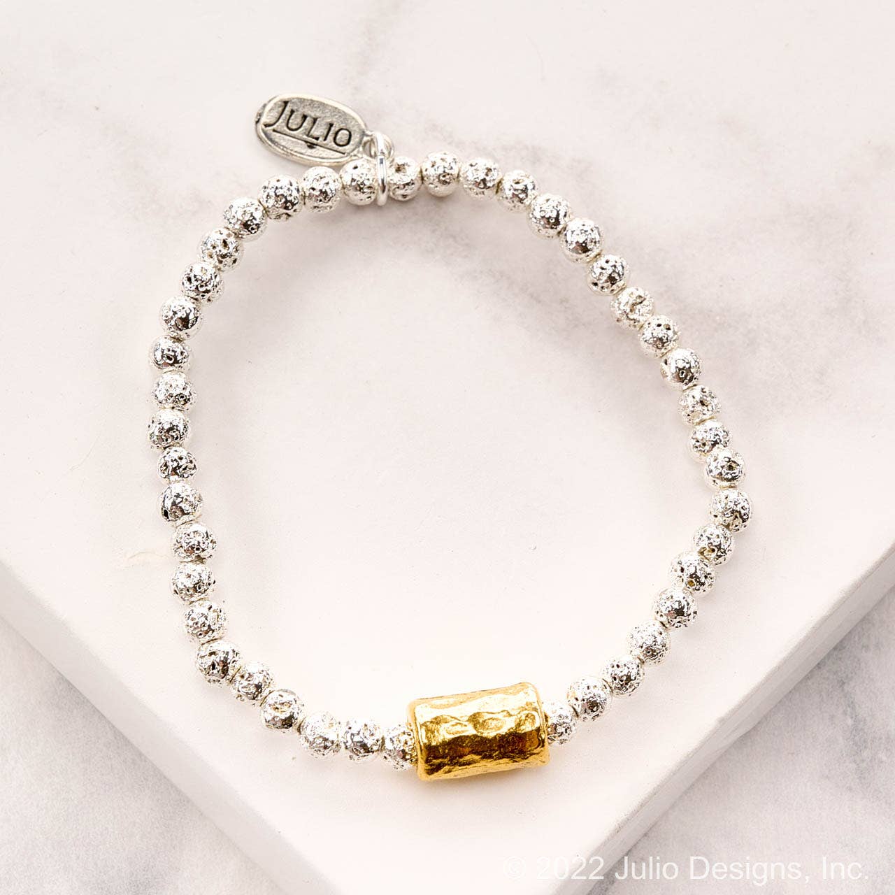 Bago Lava Nugget Bracelet with Hammered Barrel Bead Accent