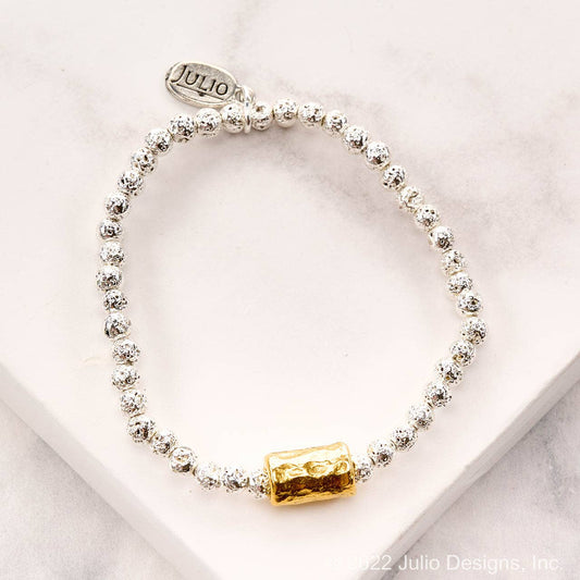 Bago Lava Nugget Bracelet with Hammered Barrel Bead Accent