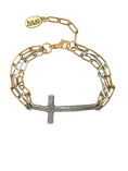 Load image into Gallery viewer, Mixed Metal Cross and Paperclip Chain Bracelet

