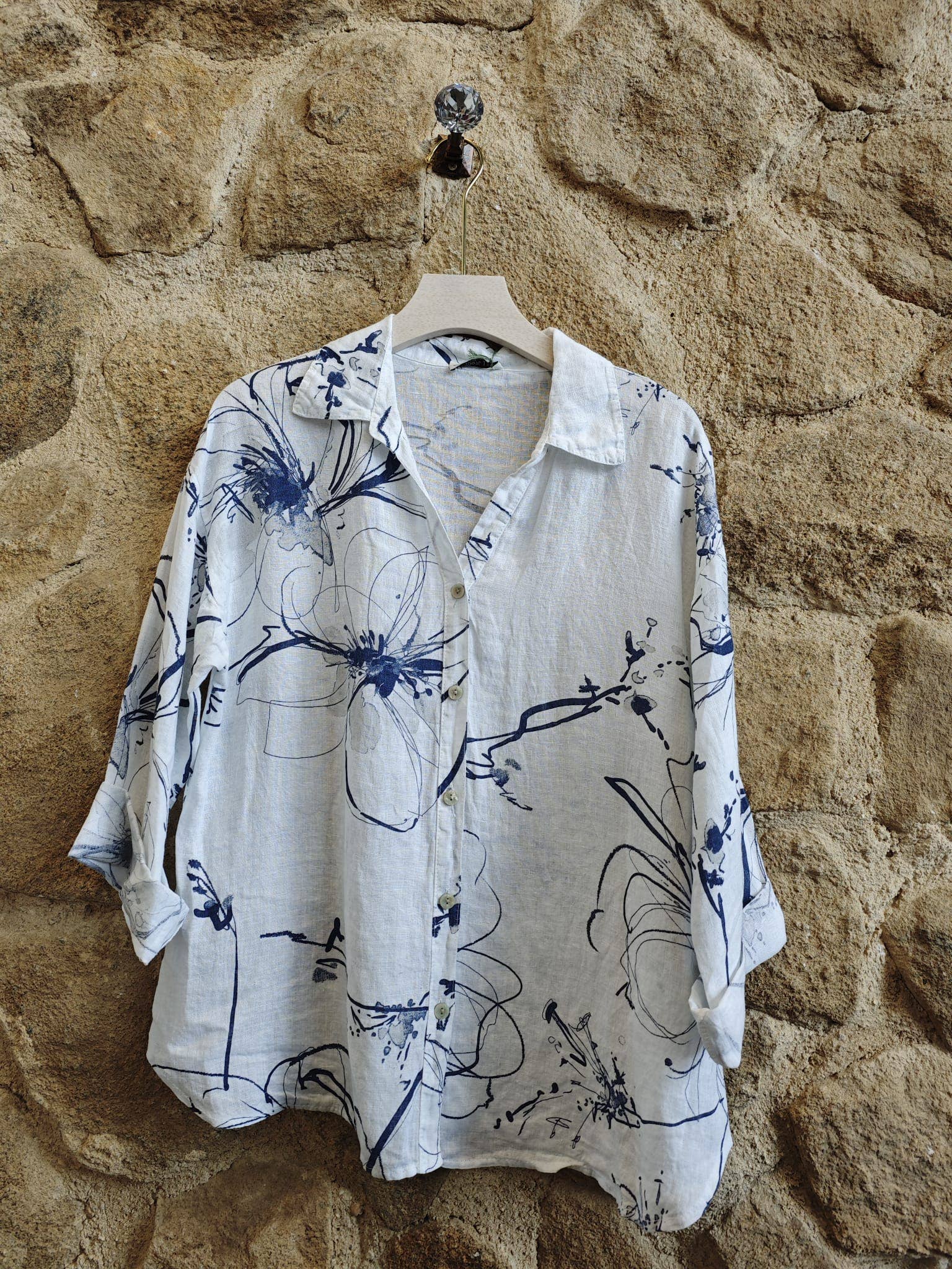 Ref-18255 PRINTED 100% LINEN SHIRT