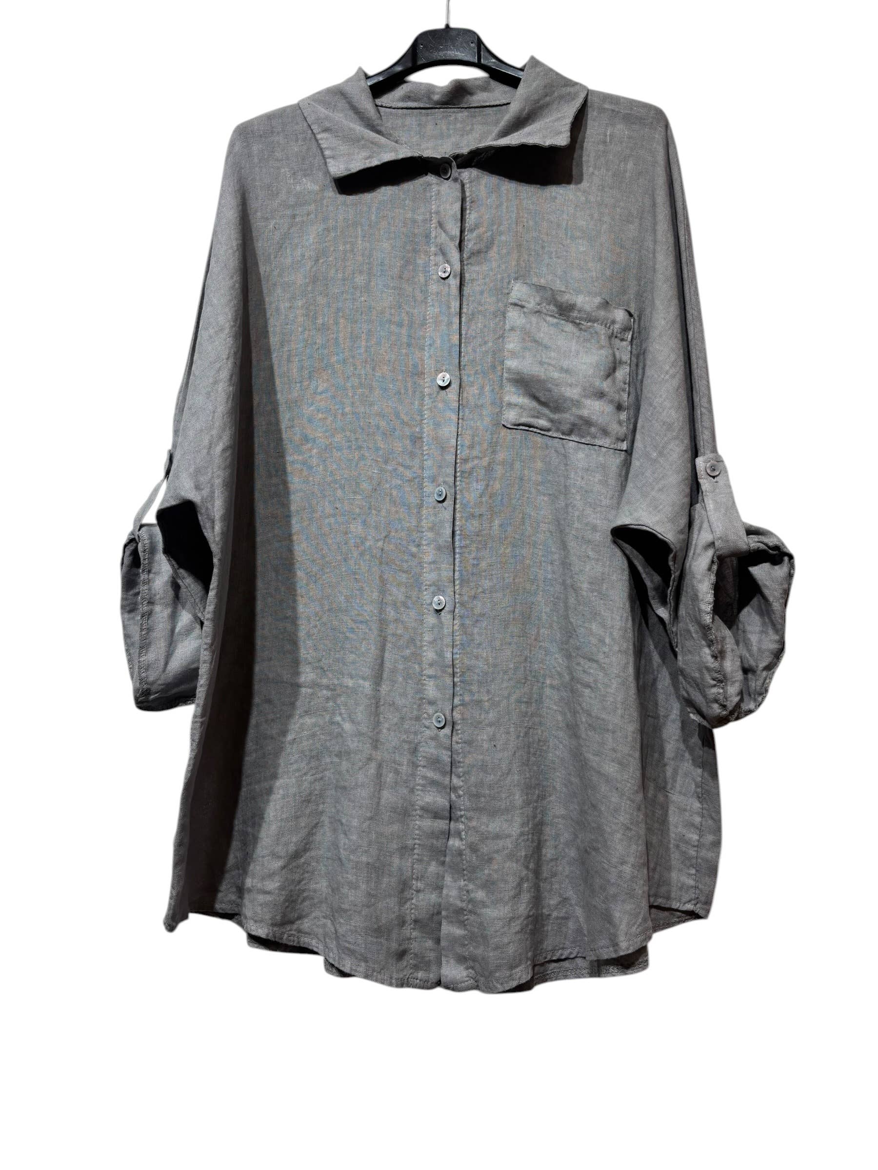 29122 LINEN OVERSIZED BLOUSE WITH CHEST POCKET