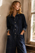 Load image into Gallery viewer, Button Down Relaxed Denim Jumpsuit in Dark Wash

