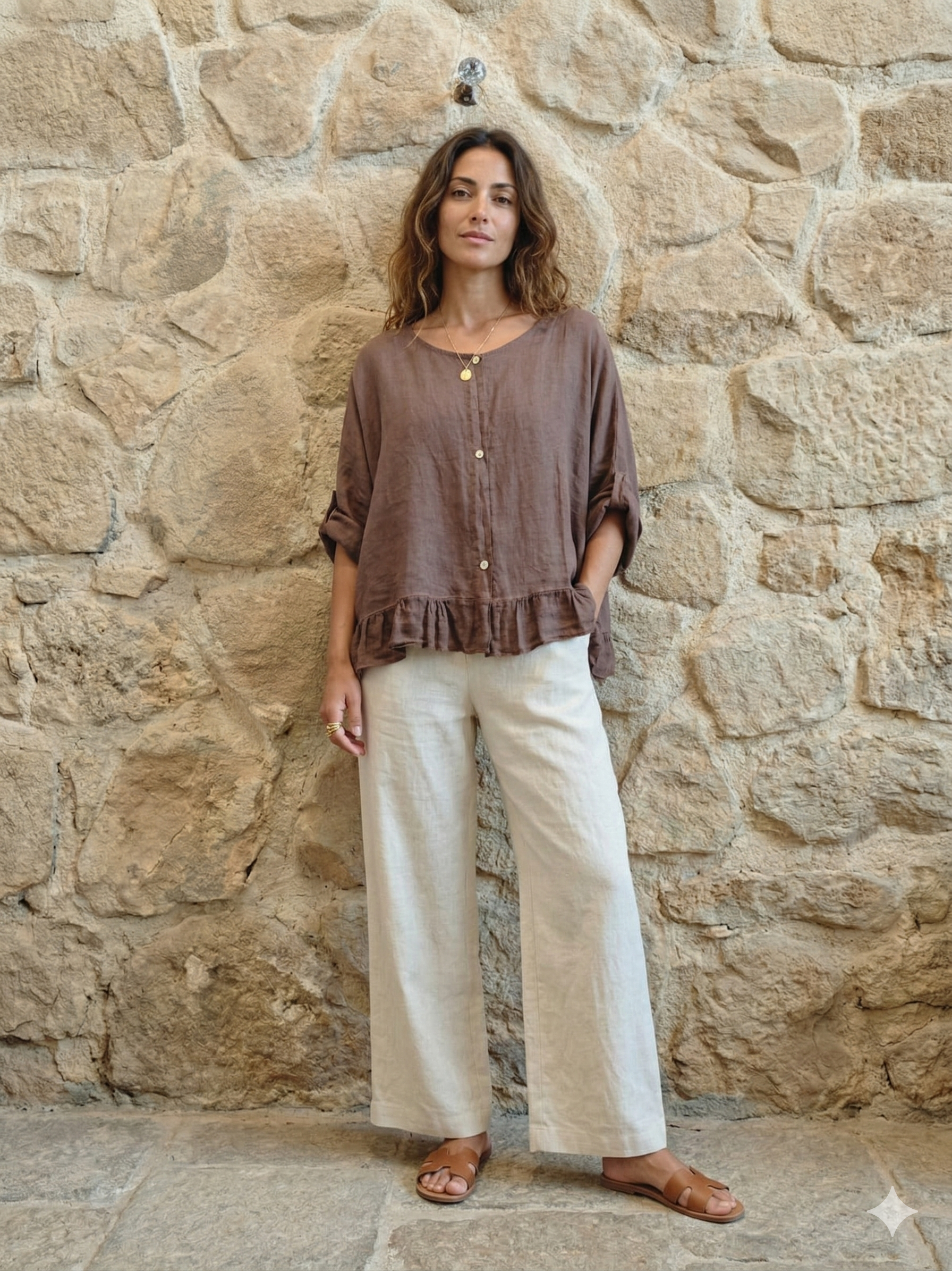 Ref-764 BASIC SHORT BLOUSE 100% LINEN