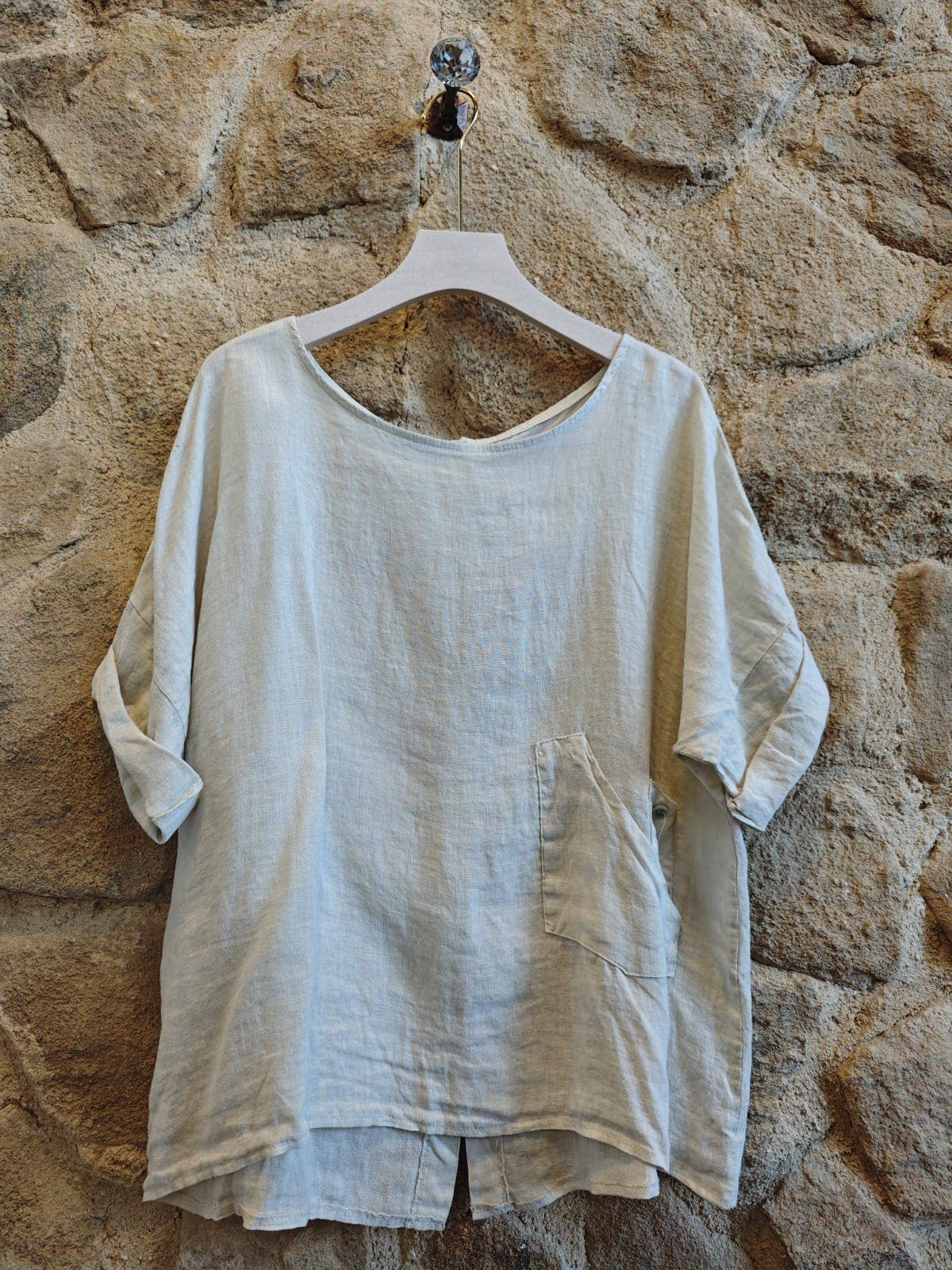 Ref-83773  100% LINEN   SIDE-TIE BLOUSE