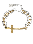 Load image into Gallery viewer, Mixed Metal Cross and Paperclip Chain Bracelet

