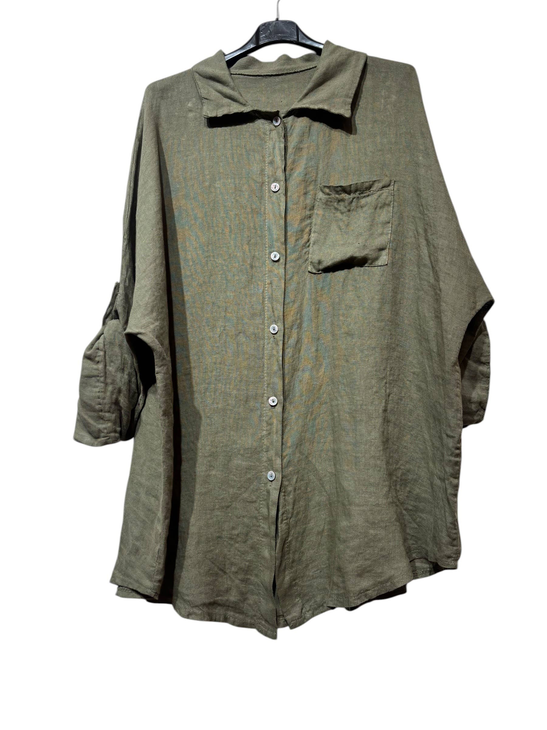 29122 LINEN OVERSIZED BLOUSE WITH CHEST POCKET
