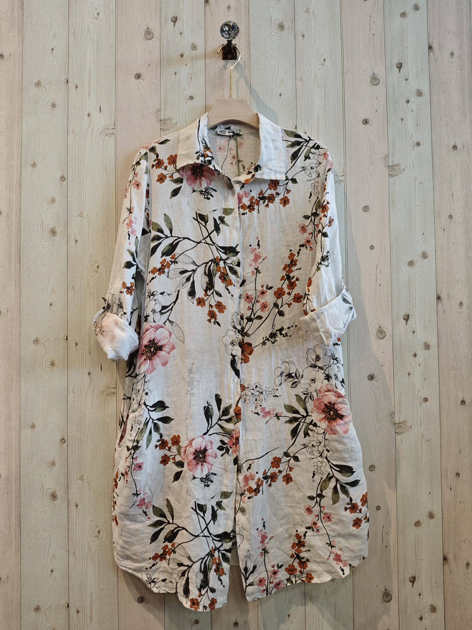 Ref-20272 SHORT PRINTED DRESS 100% LINEN