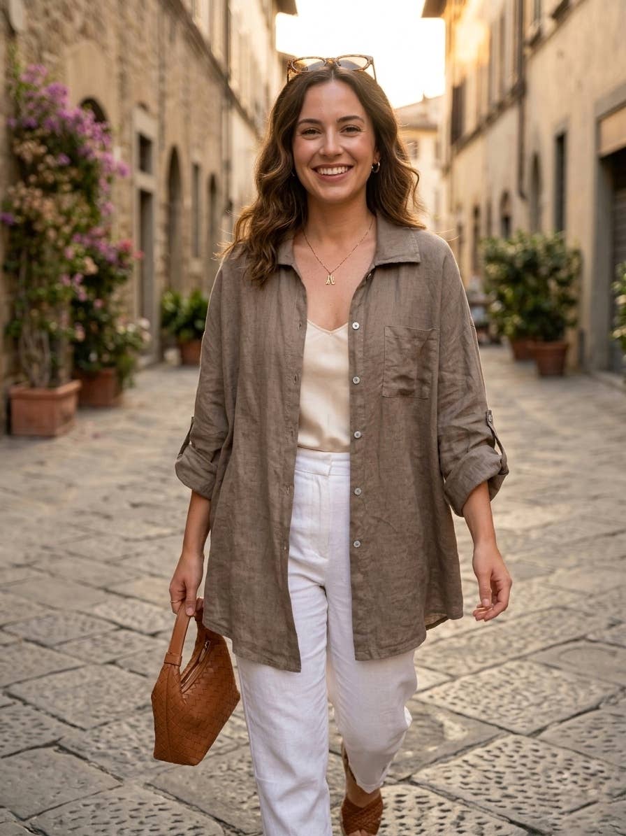 29122 LINEN OVERSIZED BLOUSE WITH CHEST POCKET