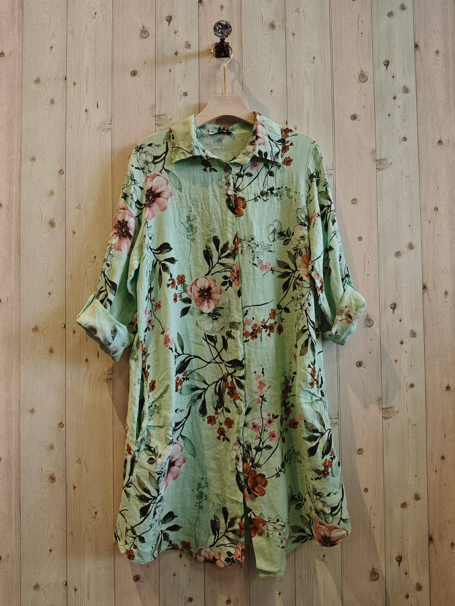 Ref-20272 SHORT PRINTED DRESS 100% LINEN