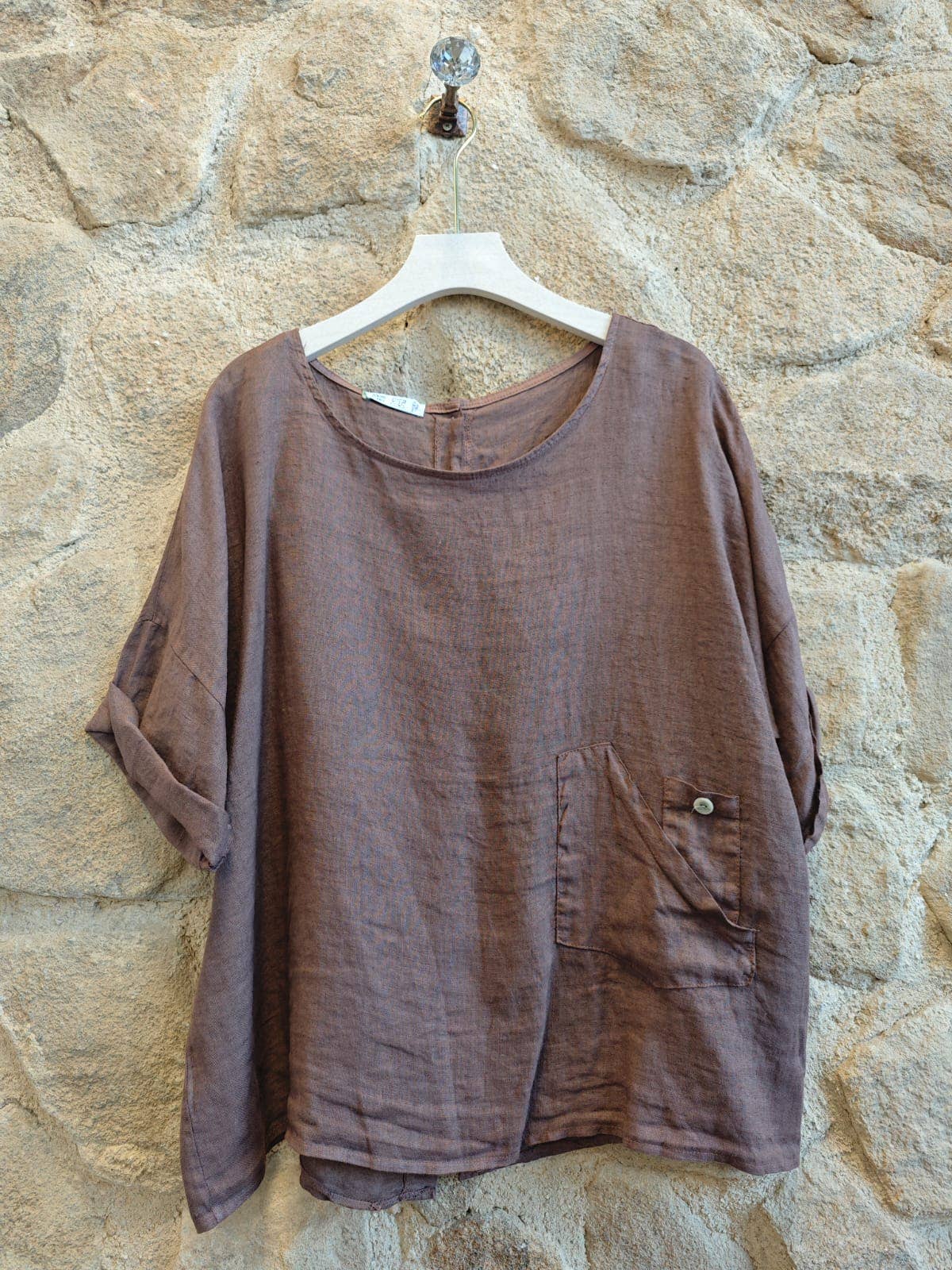 Ref-83773  100% LINEN   SIDE-TIE BLOUSE