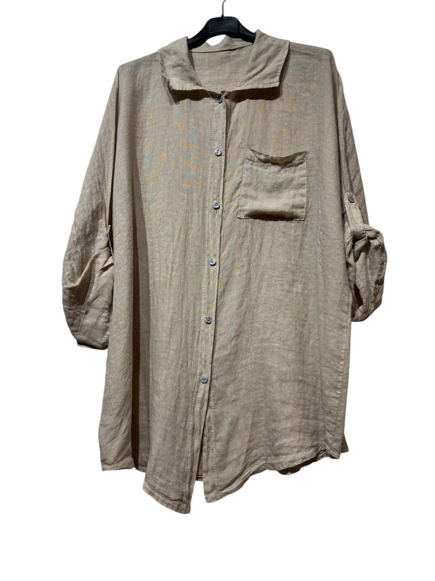 29122 LINEN OVERSIZED BLOUSE WITH CHEST POCKET