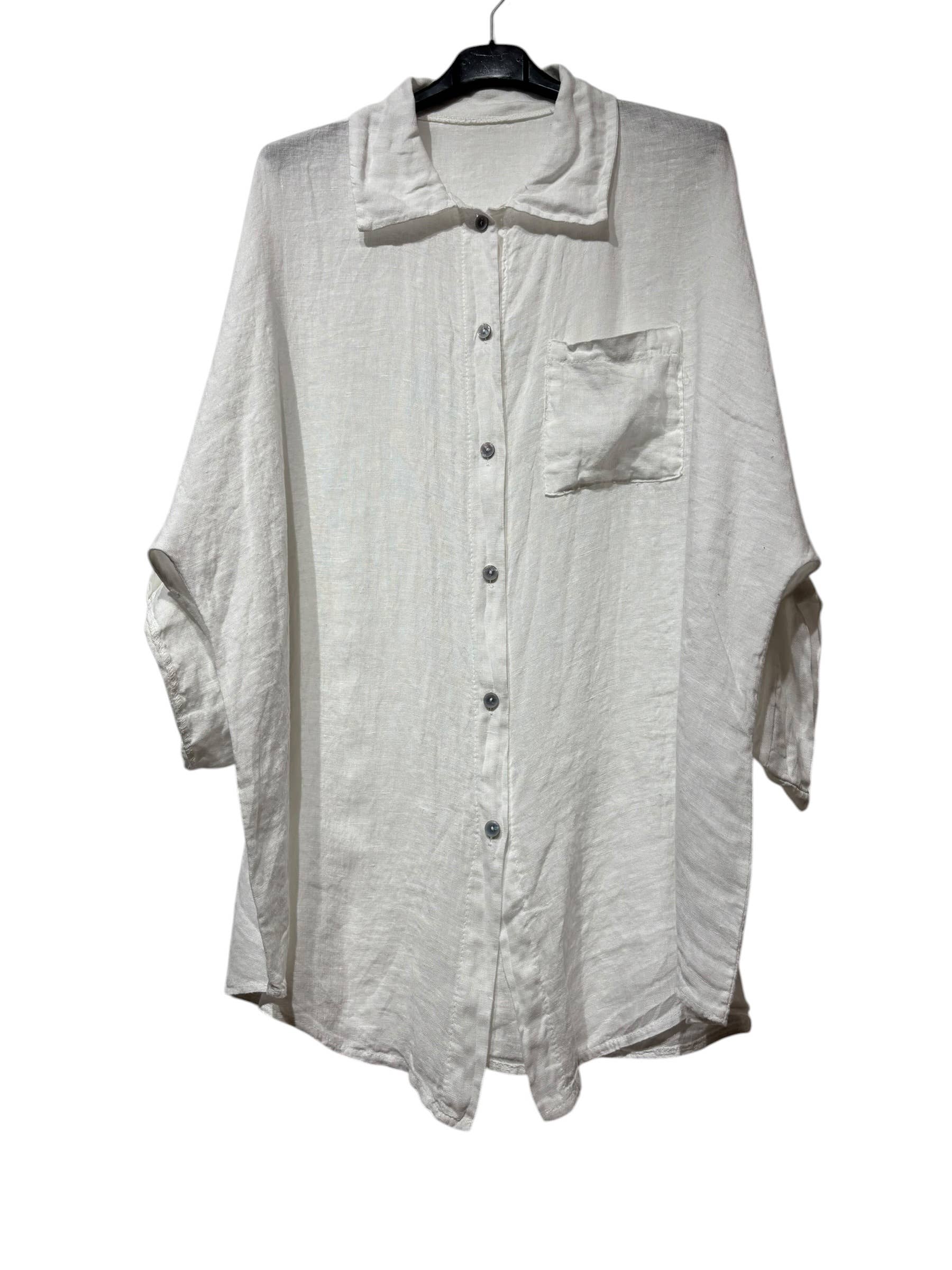 29122 LINEN OVERSIZED BLOUSE WITH CHEST POCKET