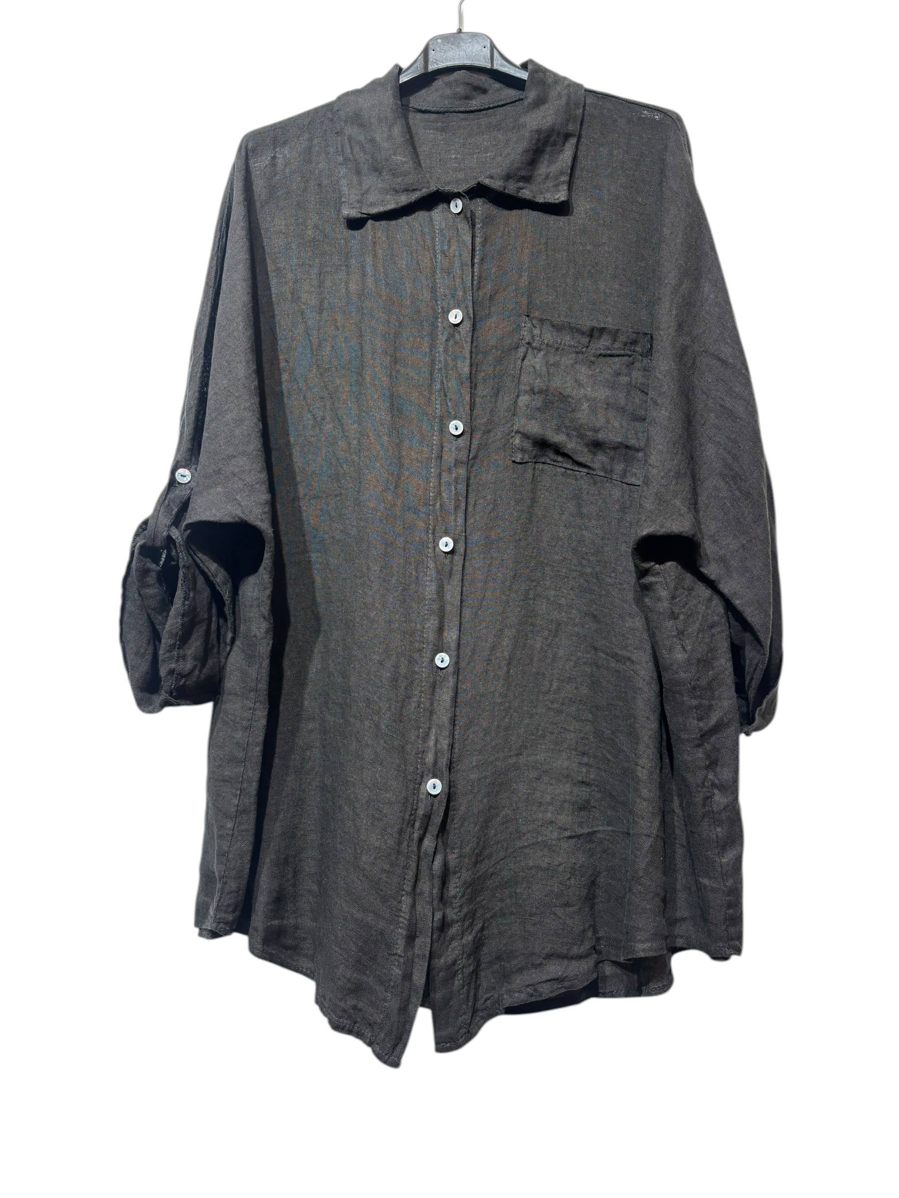 29122 LINEN OVERSIZED BLOUSE WITH CHEST POCKET