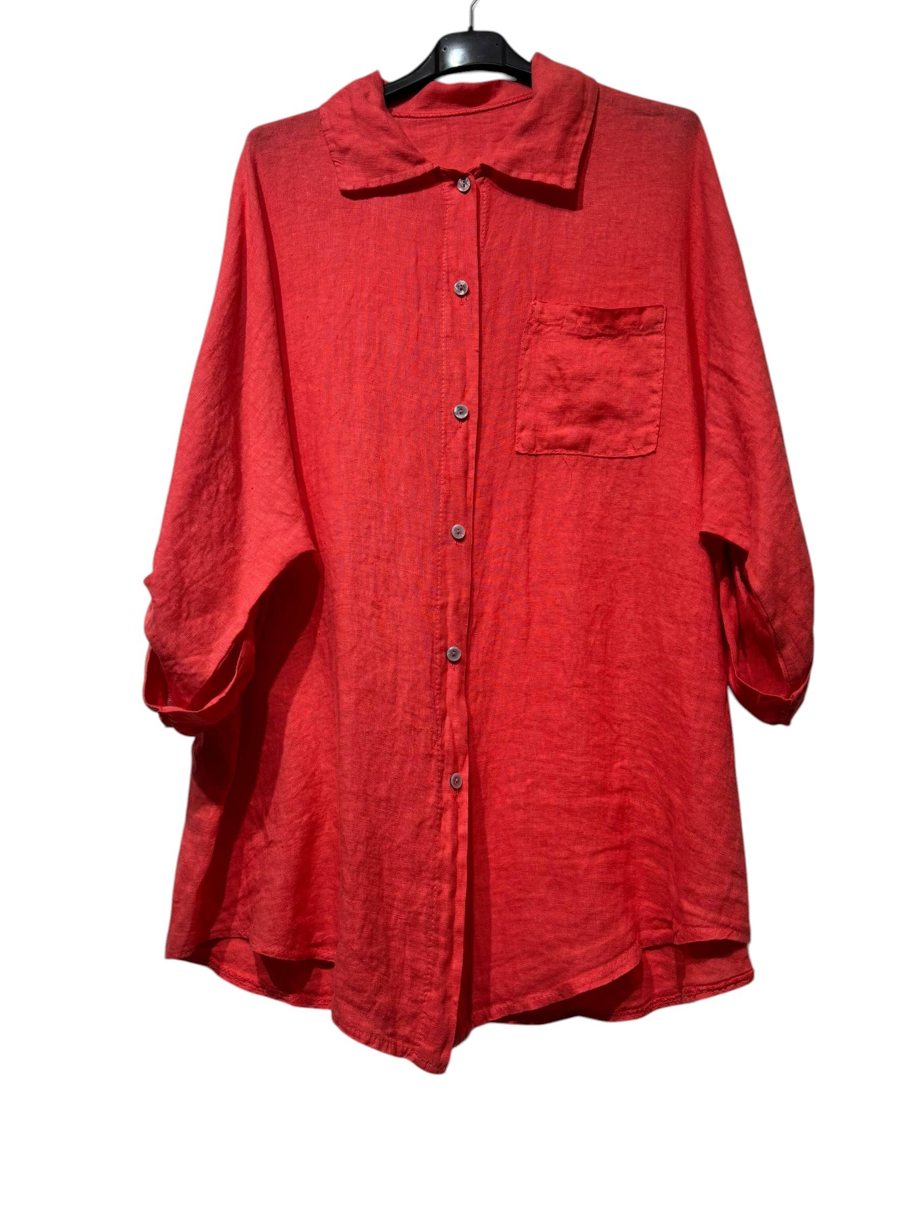 29122 LINEN OVERSIZED BLOUSE WITH CHEST POCKET